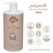 Just Gentle Baby Hair & Body Wash - Ultra Gentle, 99% Natural Ingredients 900ml - Just Gentle