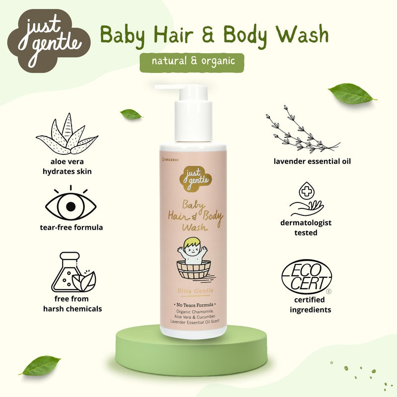 Just Gentle Baby Hair & Body Wash - Ultra Gentle with 99% Natural Ingredients - 200ml - Just Gentle