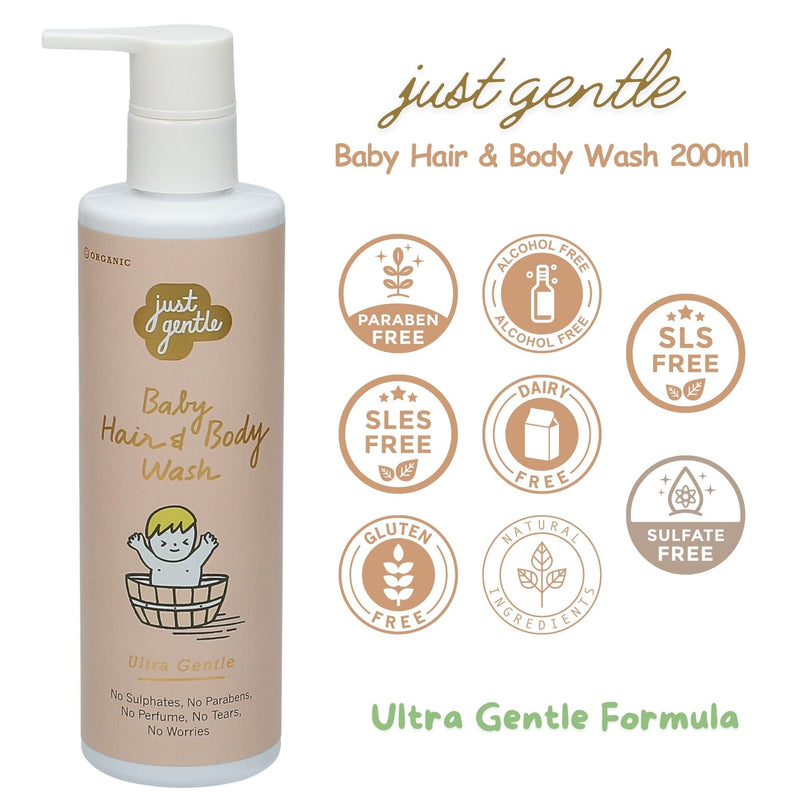 Just Gentle Baby Hair & Body Wash - Ultra Gentle with 99% Natural Ingredients - 200ml - Just Gentle