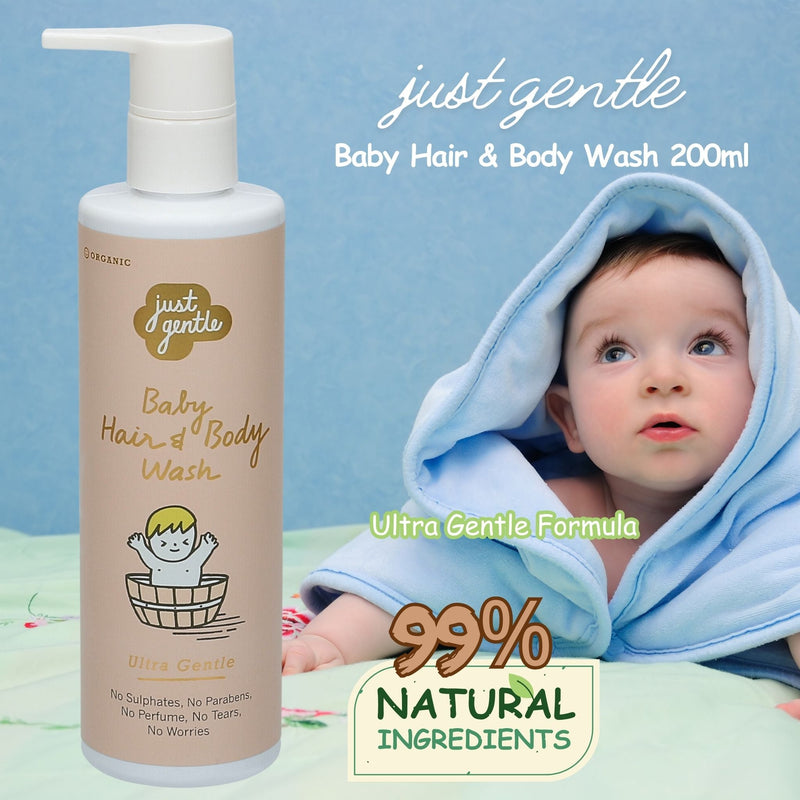 Just Gentle Baby Hair & Body Wash - Ultra Gentle with 99% Natural Ingredients - 200ml - Just Gentle
