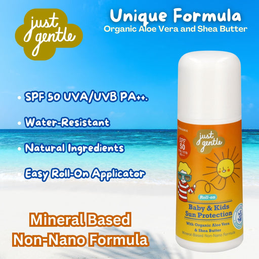 Just Gentle Baby & Kids Sun Protection Roll On applicator SPF50 | Mineral Base & Non Nano - Just Gentle