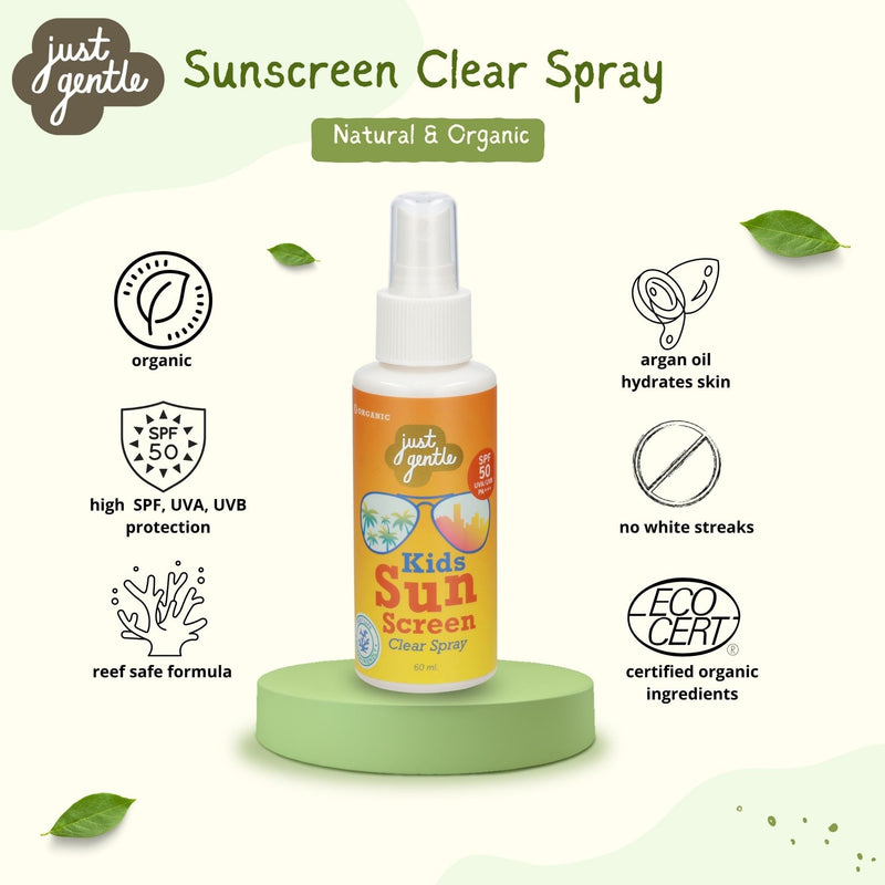 Just Gentle Kids Sunscreen Spray - SPF 50/UVA - Non Nano Mineral Based Formula - Just Gentle