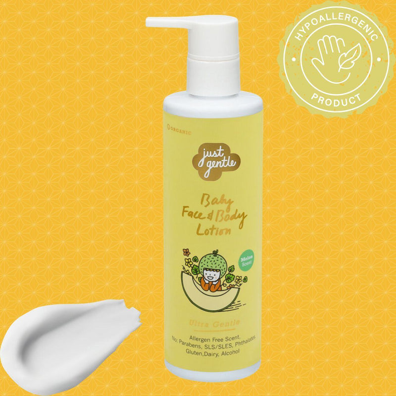 Just Gentle Organic Baby Moisturizing Lotion - Melon Scent, Hypoallergenic, Natural Ingredients - 200ml - Just Gentle