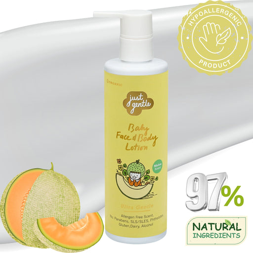 Just Gentle Organic Baby Moisturizing Lotion - Melon Scent, Hypoallergenic, Natural Ingredients - 200ml - Just Gentle