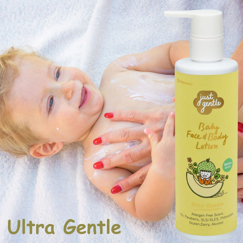 Just Gentle Organic Baby Moisturizing Lotion - Melon Scent, Hypoallergenic, Natural Ingredients - 200ml - Just Gentle