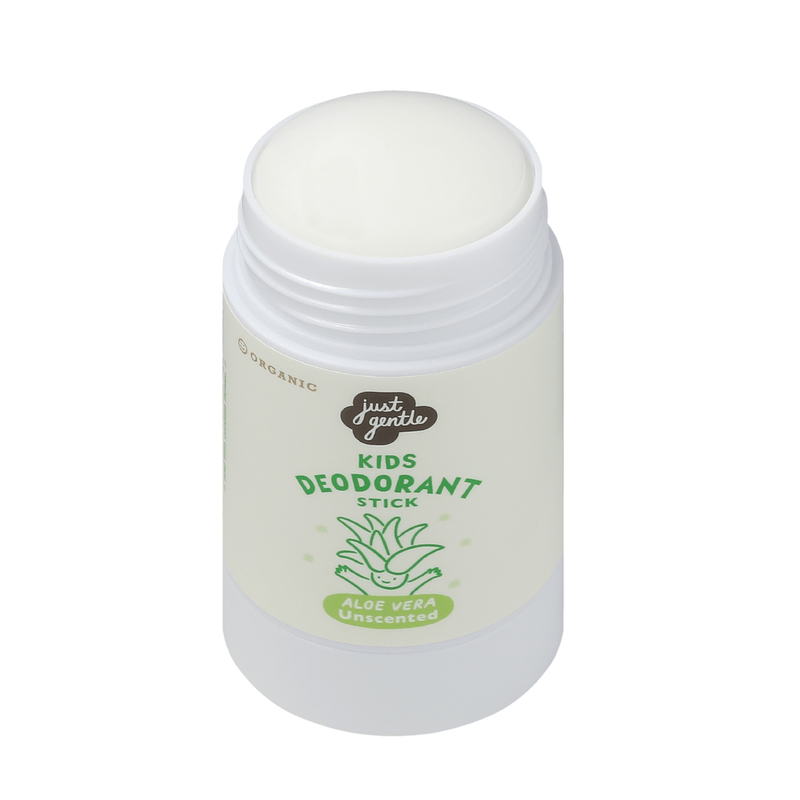 Just Gentle Organic Deodorant Stick - for Kids and Teens - Aloe Vera Unscented - Aluminium - Free, Natural Odor Protection, Gentle on Sensitive Skin, 55g - Just Gentle