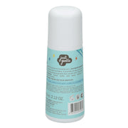 "Back view of Just Gentle Kids Deodorant with product info and ingredients on blue label."