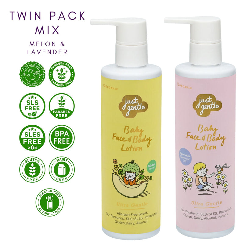 Just Gentle Twin Pack Mix - Lavender and Melon Baby Face and Body Lotion - Just Gentle