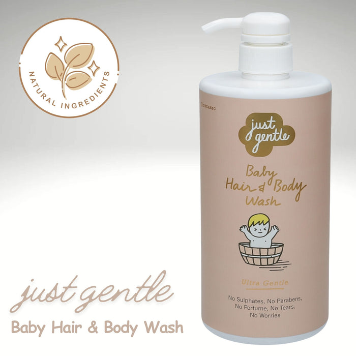 Just Gentle Baby Hair & Body Wash 900ml - ultra gentle formula with organic aloe vera, chamomile, and cucumber.