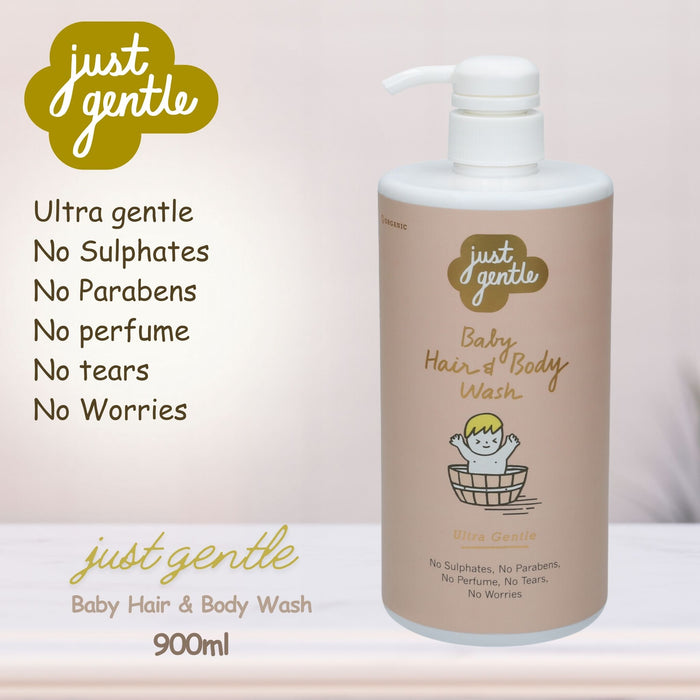 Just Gentle Baby Hair & Body Wash 900ml - 99% natural ingredients for delicate and sensitive baby skin. Just Gentle.