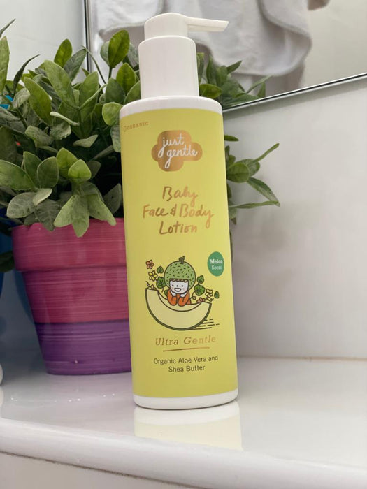 Just Gentle Organic Baby Moisturizing Lotion - Melon Scent, Hypoallergenic, Natural Ingredients - 200ml