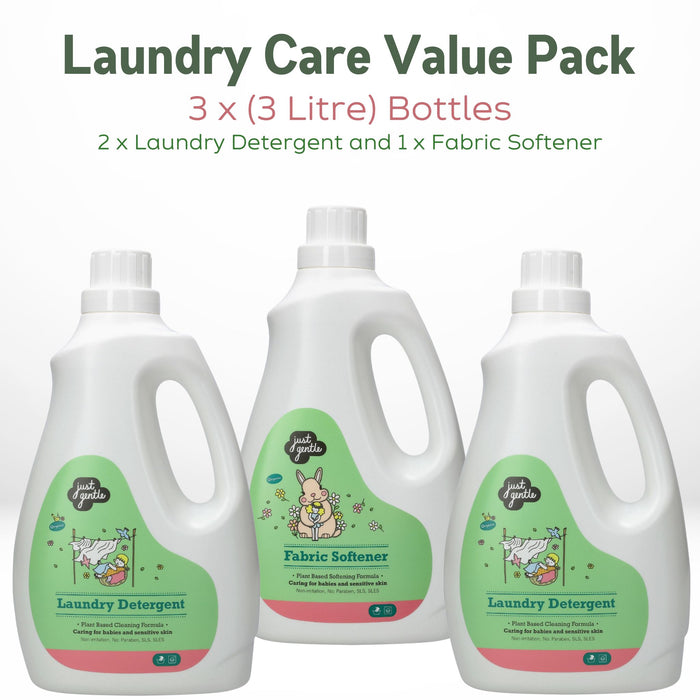 Just Gentle Value Laundry Pack (3x3 Litres) - Eco-Friendly Detergent and Softener Combo - Just Gentle