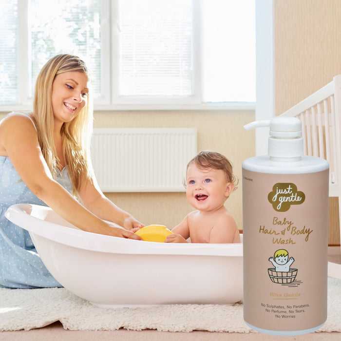 Just Gentle Baby Hair & Body Wash 900ml - tear-free formula with hydrating organic aloe vera and chamomile.