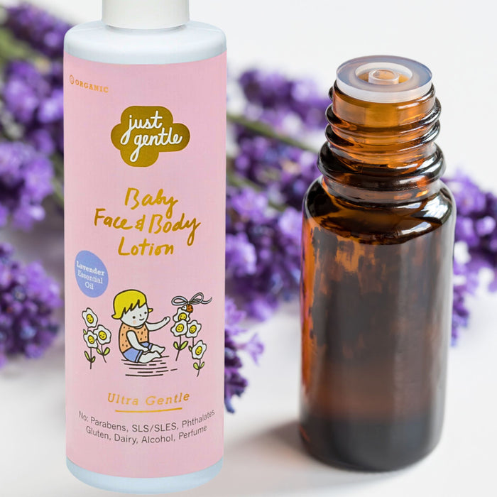 Keep your baby’s skin soft and hydrated with Just Gentle Organic Baby Face & Body Lotion - 97% natural ingredients.