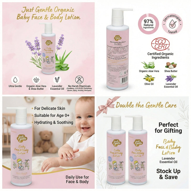 Just Gentle Baby Face and Body Lotion - Essential Lavender Twin Pack - Just Gentle