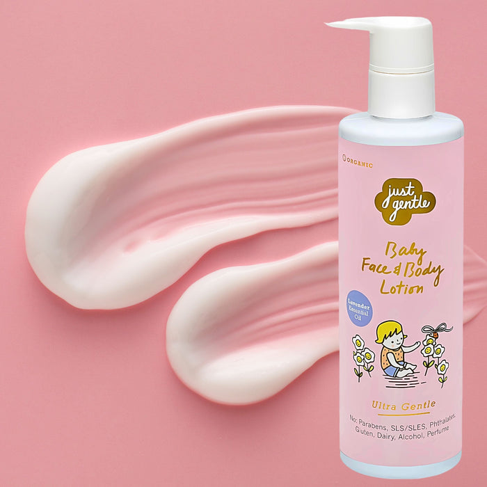 Just Gentle Baby Face & Body Lotion - Natural and Hypoallergenic with Essential Lavender - 200ml - Just Gentle