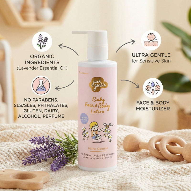 Just Gentle Baby Face & Body Lotion - with Essential Lavender - 200ml - Just Gentle