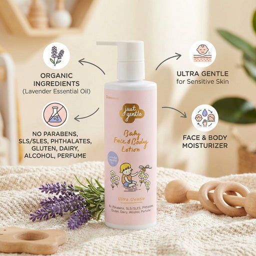 Just Gentle Baby Face & Body Lotion - with Essential Lavender - 200ml - Just Gentle