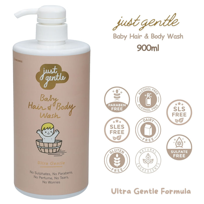 Just Gentle Baby Hair & Body Wash - Ultra Gentle, 99% Natural Ingredients 900ml - Just Gentle