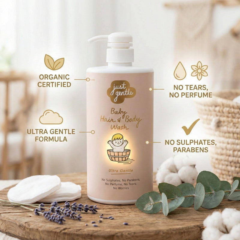 Just Gentle Baby Hair & Body Wash - Ultra Gentle, 99% Natural Ingredients 900ml - Just Gentle