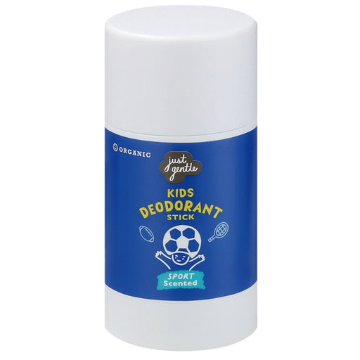 Just Gentle's Kid's deodorant stick (Sport) with blue label on a white background