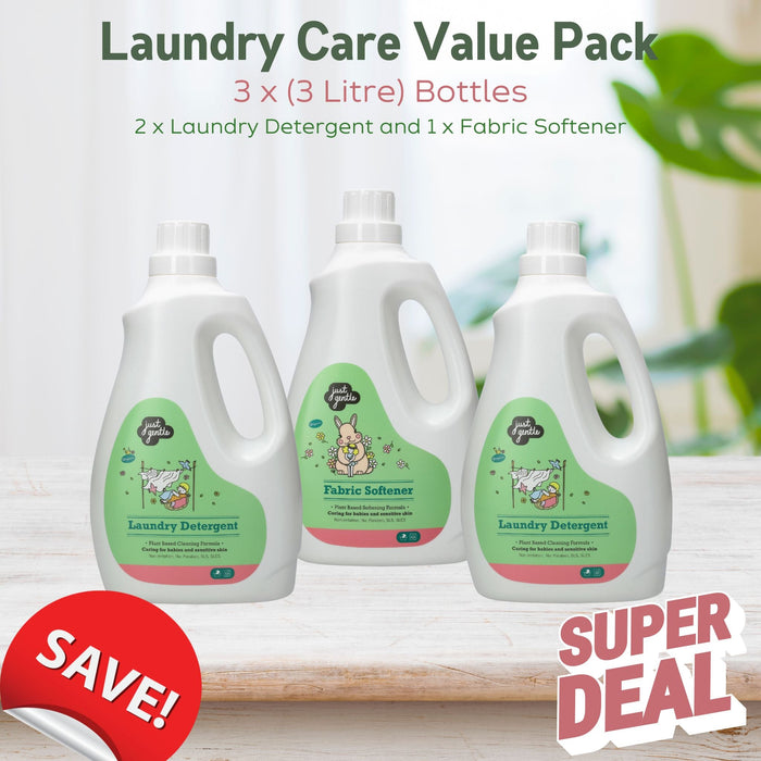 Just Gentle Laundry Detergent and Softener Combo Value Pack (3x3 Litres) - Just Gentle