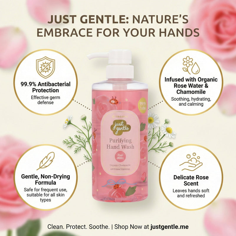 Just Gentle Rose Water Antibac Hand Wash - 500 ml - Just Gentle