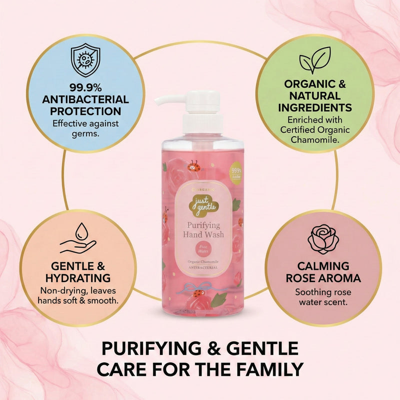 Just Gentle Rose Water Antibac Hand Wash - 500 ml - Just Gentle