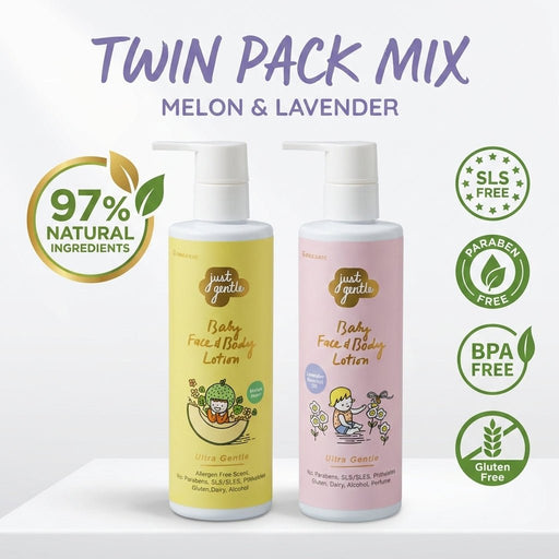 Just Gentle Twin Pack Mix - Lavender and Melon Baby Face and Body Lotion - Just Gentle