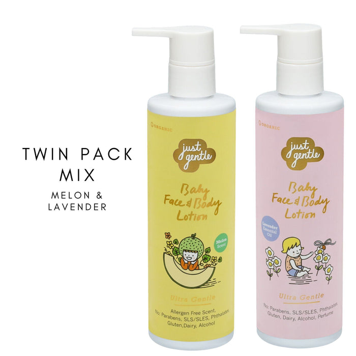 Just Gentle Twin Pack Mix - Lavender and Melon Baby Face and Body Lotion - Just Gentle